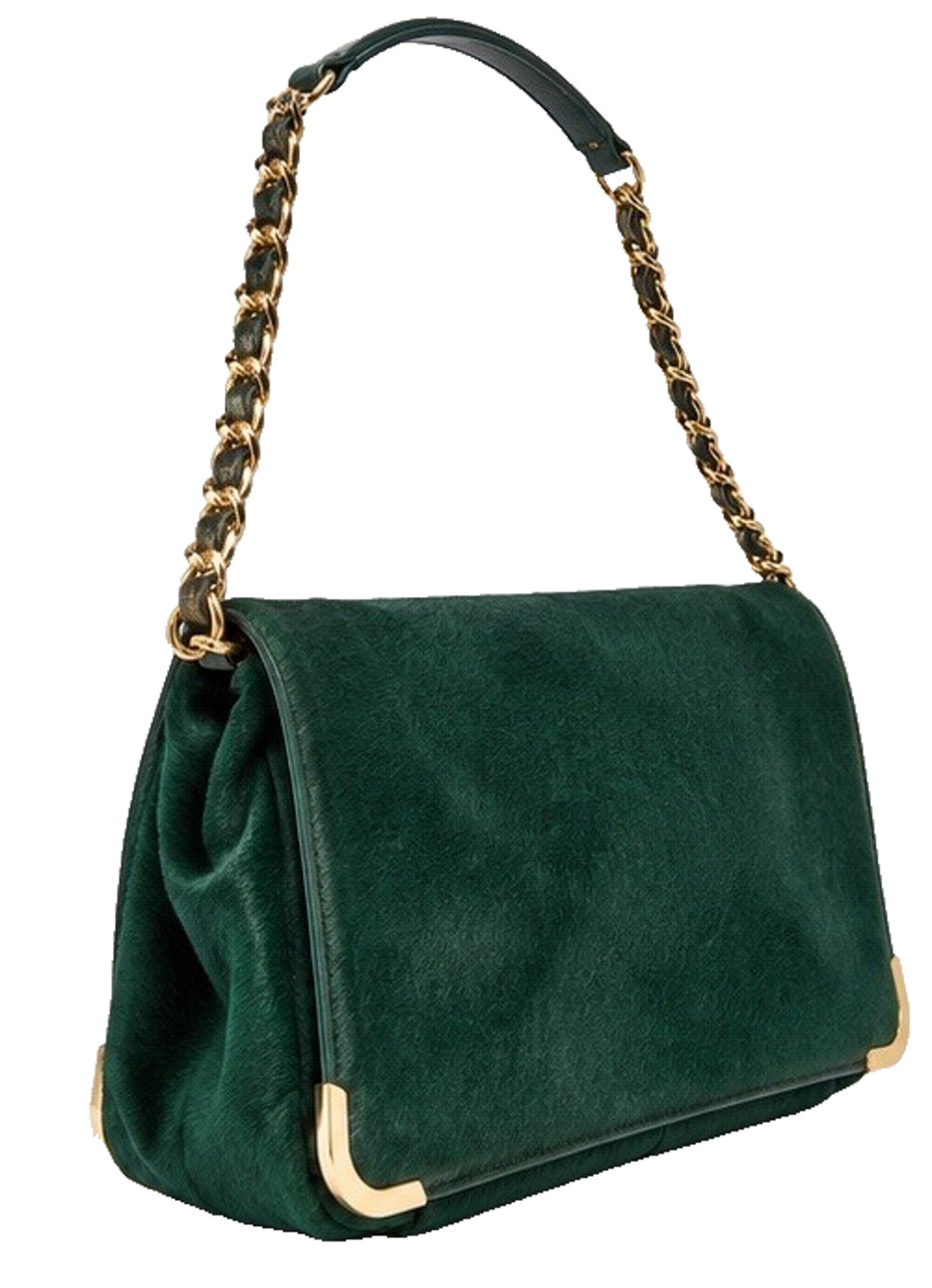 ALICE + OLIVIA GREEN PONY HAIR CALFSKIN SHOULDER BAG GOLD CHAIN AUTHENTIC